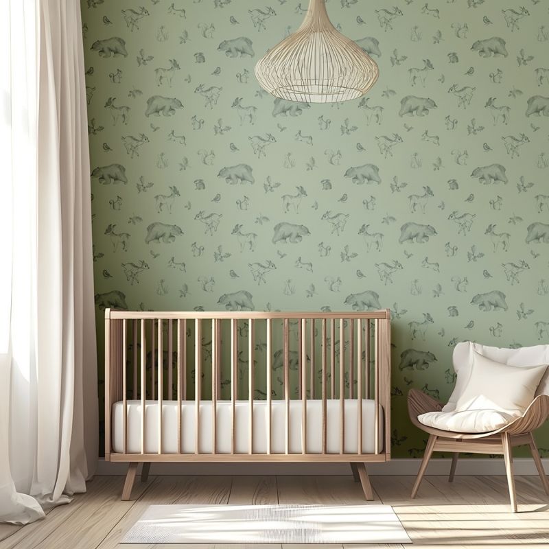 Papier peint Animaux de la forêt vert sauge (50 cm x 10m)  Lilipinso Ambiance 6
