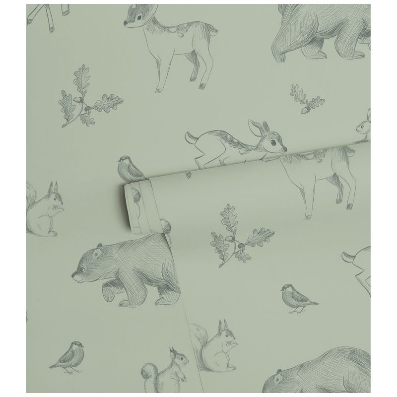 Papier peint Animaux de la forêt vert sauge (50 cm x 10m)  Lilipinso Produit 7