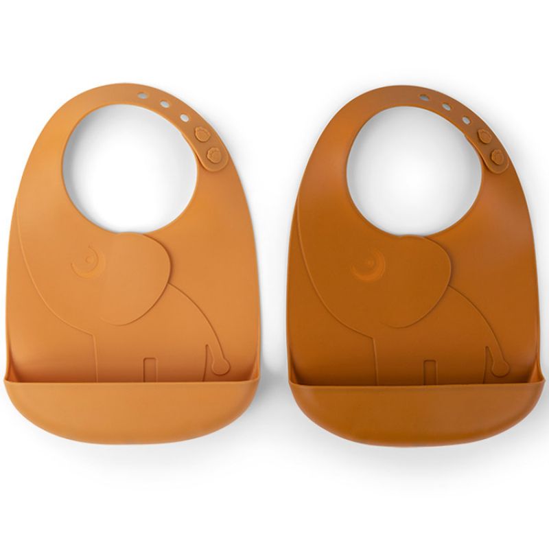 Lot de 2 bavoirs en silicone Elphee moutarde Peekaboo Done by Deer