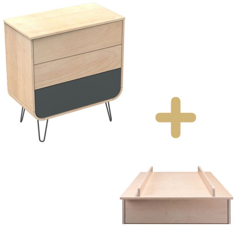Commode à langer 3 tiroirs Galopin bois-gris pieds fil gris Sauthon Original