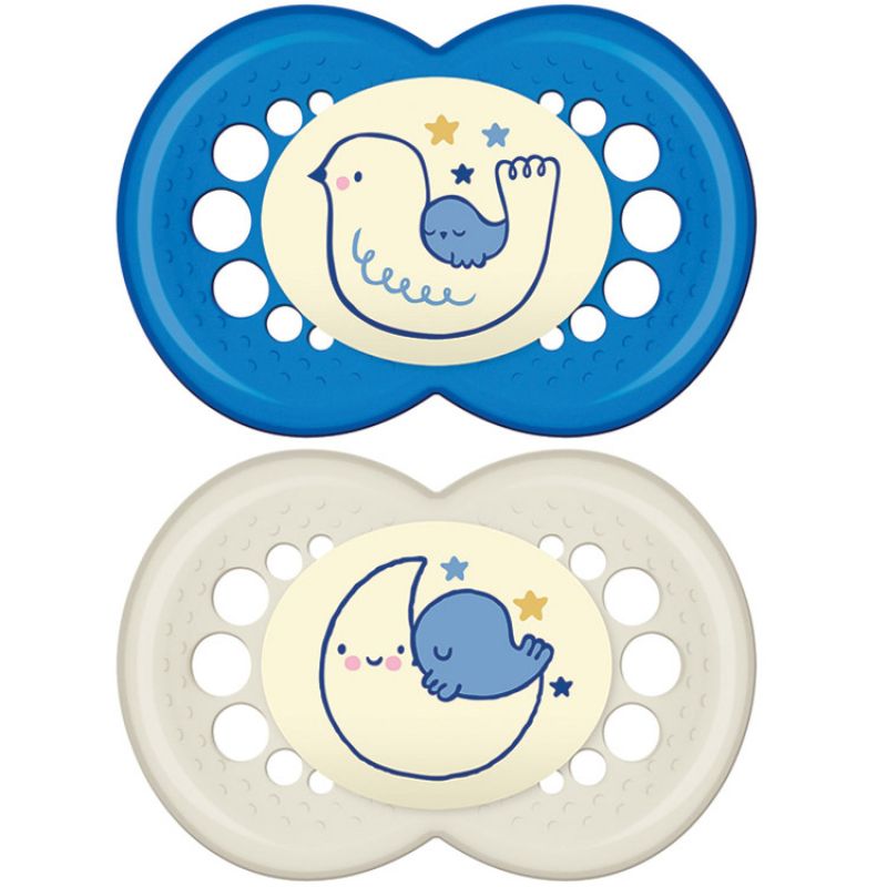 Lot de 2 sucettes anatomiques Nuit oiseau bleu (6-18 mois) MAM