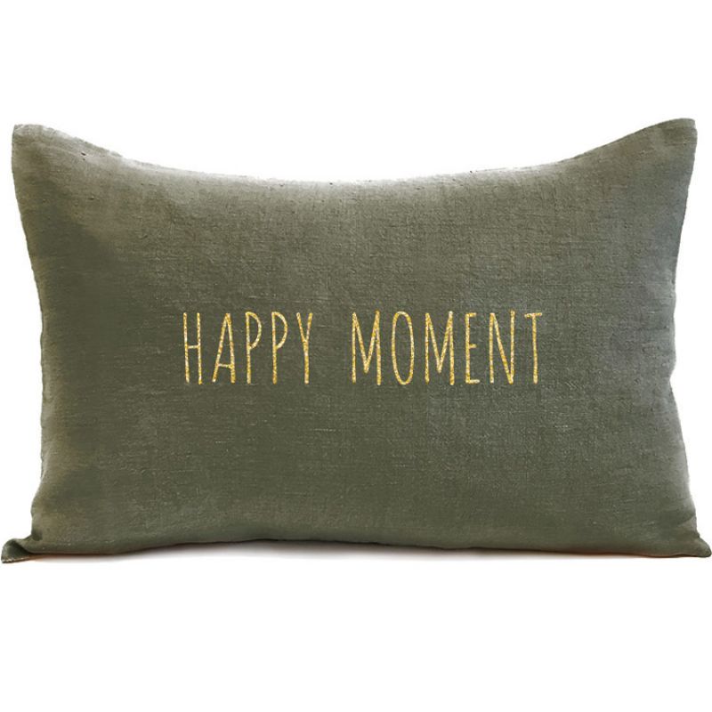 Coussin en lin kaki personnalisable (40 x 60 cm) Mes Mots Déco