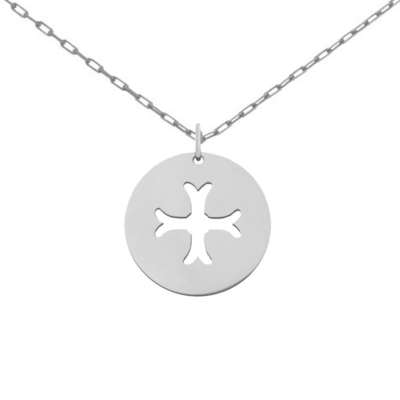 Collier chaîne 40 cm médaille Signes Croix Byzantine 16 mm (or blanc 750°) Maison La Couronne