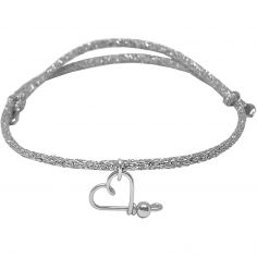 Bracelet cordon paillette Mon petit cœur argent (personnalisable) - Padam Padam