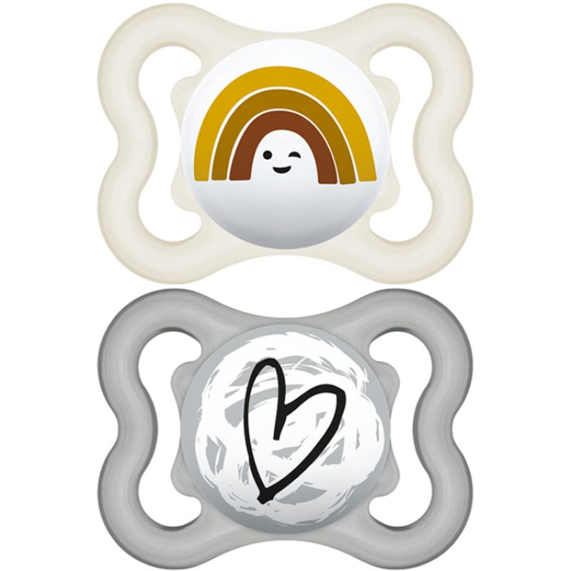 Lot de 2 sucettes anatomiques Suprême arc-en-ciel et coeur en silicone (2-6 mois) MAM