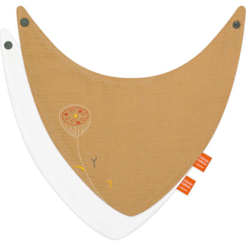 Lot de 2 bavoirs bandanas Nomade Ecureuil Noisette et blanc (personnalisable) L'oiseau bateau