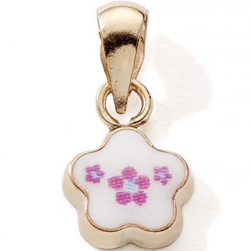 Pendentif Fleur blanc et rose (or jaune 375°) Baby bijoux