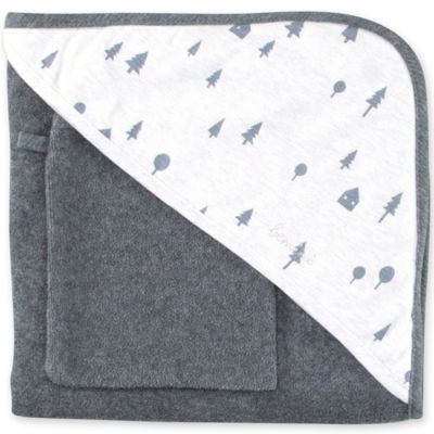 Bemini Ensemble de bain comprenant Cape de bain 90x90 cm collection April motif fleuri en Terry Gant de toilette