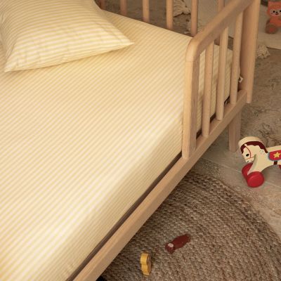Drap housse en percale de coton Rayé Tournesol (70 x 140 cm)