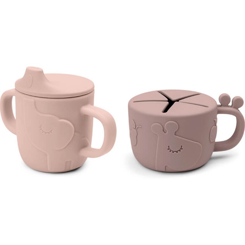 Lot tasse à bec et tasse à goûter Peekaboo Deer friends Rose Done by Deer