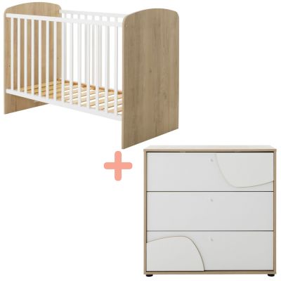 Duo Lit 60x120 cm et Commode 3 tiroirs Châtaignier naturel Basile Galipette