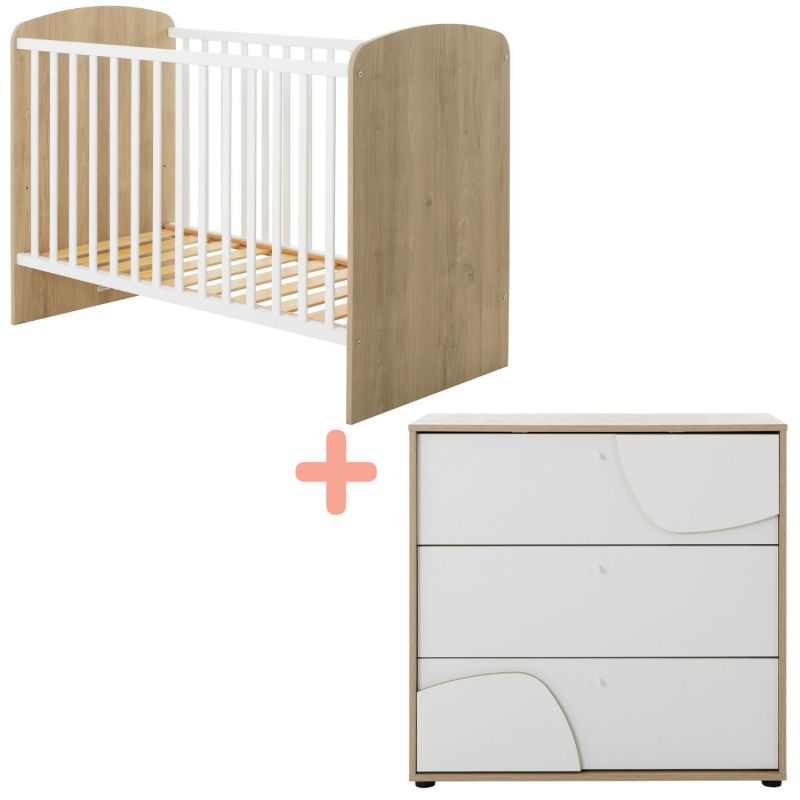 Duo Lit 60x120 cm et Commode 3 tiroirs Châtaignier naturel Basile Galipette Produit 1