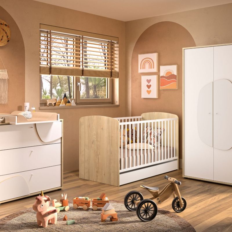 Duo Lit 60x120 cm et Commode 3 tiroirs Châtaignier naturel Basile Galipette Ambiance 9