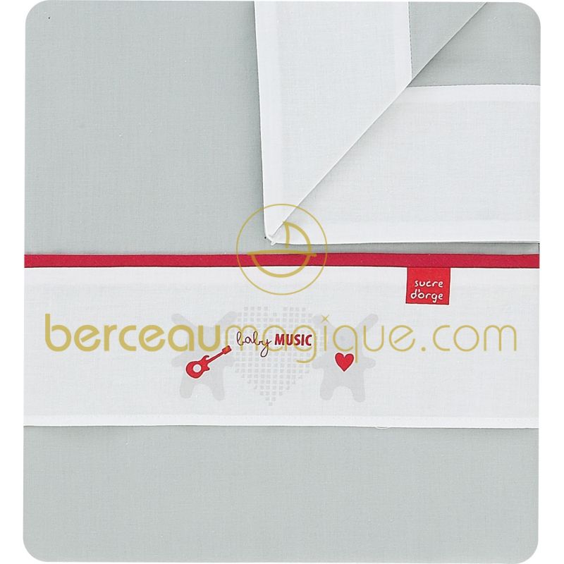 Parure drap + taie pour berceau ou lit bébé Pretty gris Sucre d'orge