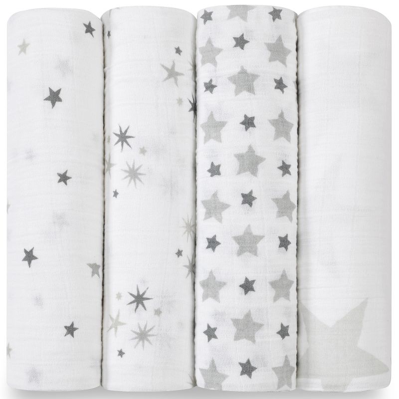 Lot de 4 maxi langes Swaddle étoiles grises Twinkle aden + anais