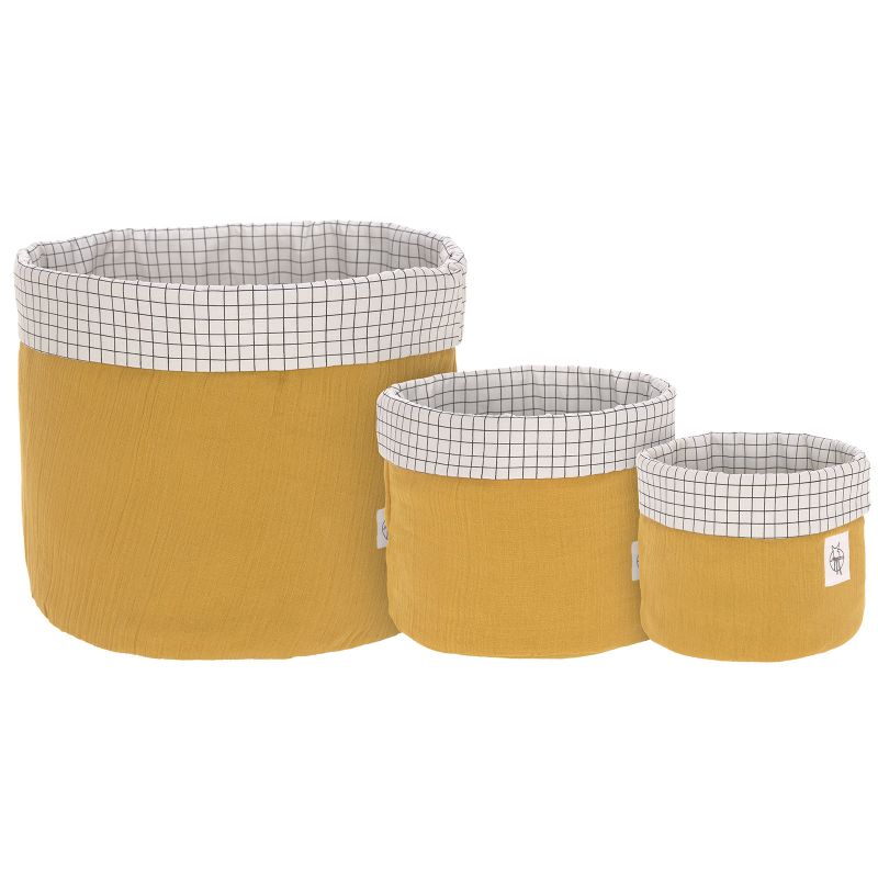 Lot de 3 paniers de toilette en mousseline moutarde Lässig