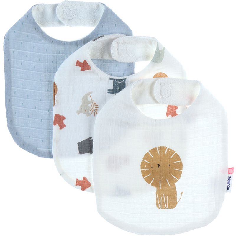 Lot de 3 bavoirs en mousseline de coton bio Jungle Noukie's
