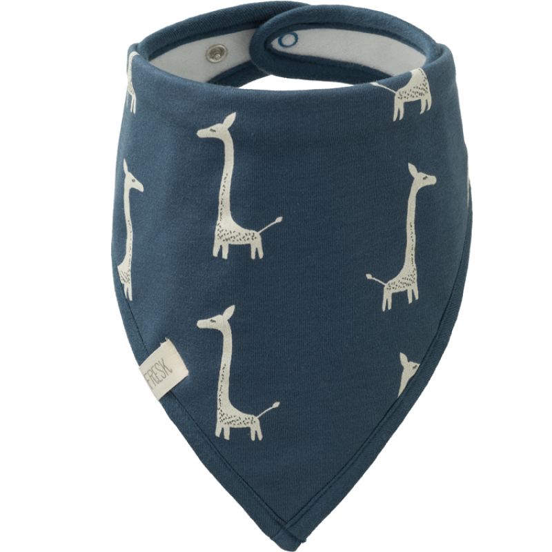 Bavoir bandana Girafe indigo blue en coton bio Fresk