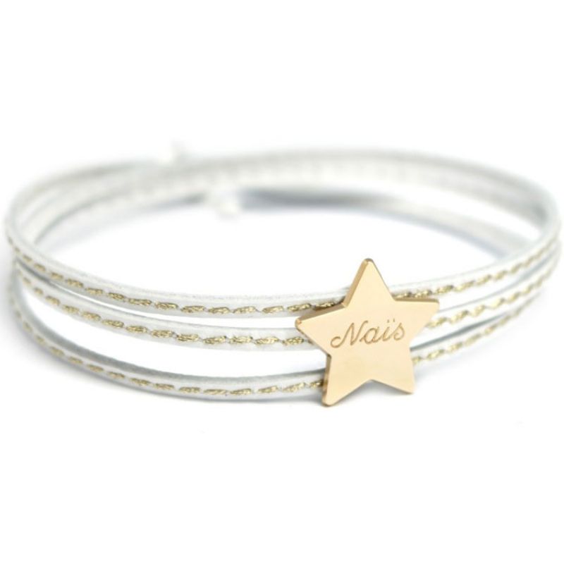 Bracelet cuir Amazone étoile (plaqué or) Petits trésors