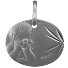 Médaille ovale Ange rêveur 16 mm facettée (or blanc 375°)  par Maison Augis