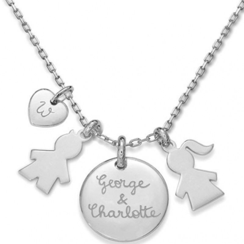 Collier Kate personnalisable 2 enfants (argent 925°) Merci Maman