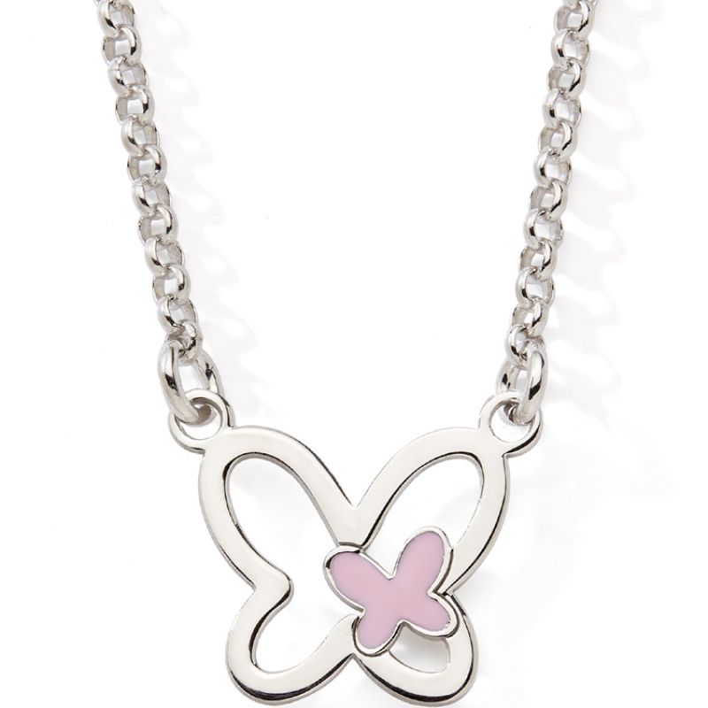 Collier Papillon rose 42-44 cm (argent) Baby bijoux
