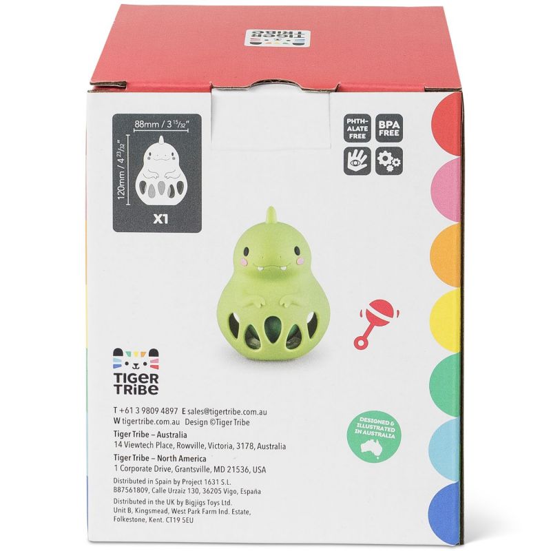 Hochet et anneau de dentition en silicone Dino Tiger Tribe Packaging 9