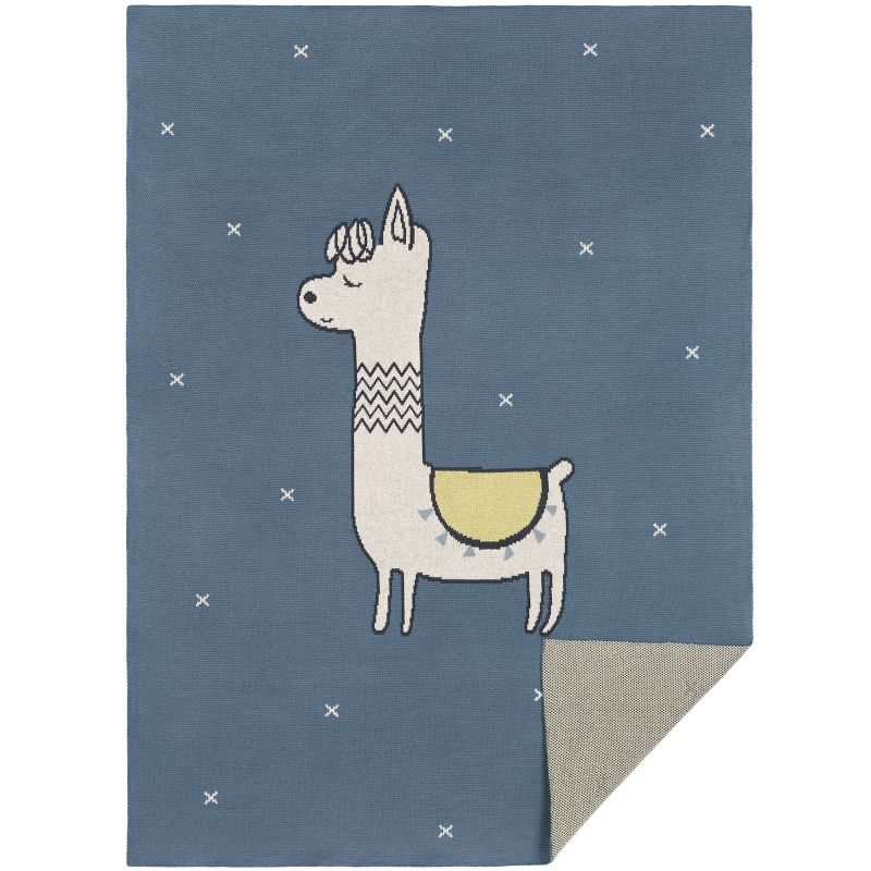 Couverture en coton Glama Lama bleu (75 x 100 cm) Lässig