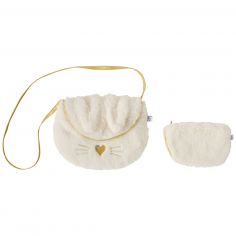 Sac bandoulière avec porte-monnaie Lapin fausse fourrure écru et or - BB & Co