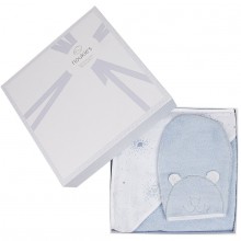 Coffret cadeau cape de bain + gant bleu cocon (75 x 75 cm)  par Noukie's