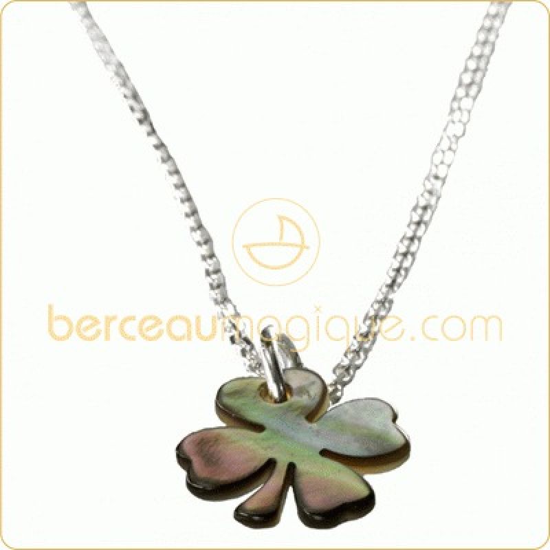 Pendentif trèfle de nacre grise Petits trésors