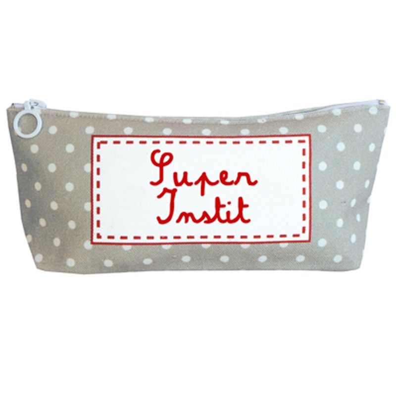 Trousse scolaire grise à pois Merci Maîtresse (personnalisable) Les Griottes