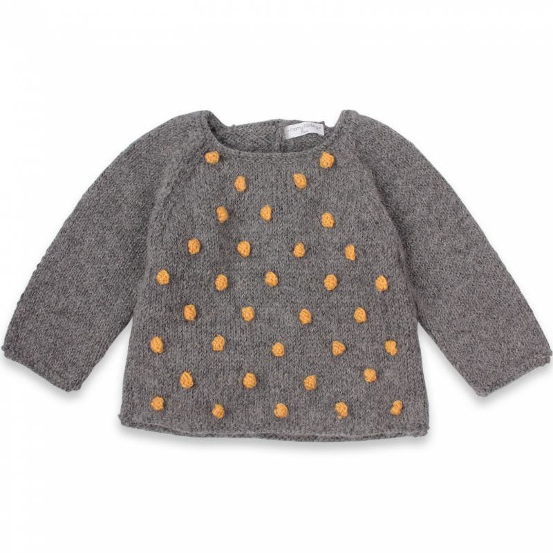 Pull Eugène tricoté main gris à Pois (24 mois : 86 cm) Mamy Factory