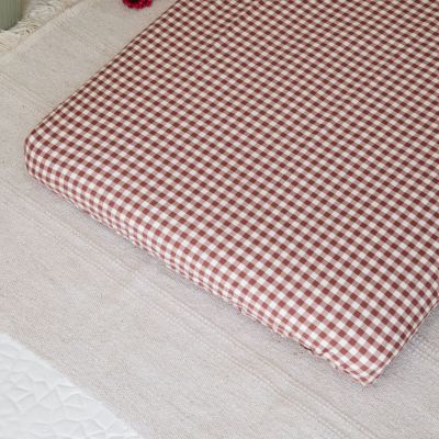 Drap housse percale de coton Vichy Sienne (50 x 83 cm)