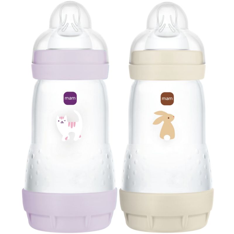 Lot de 2 biberons Easy Start anti-colique Lilas+Sable Tétine Débit 2 (260 ml) MAM Produit 1