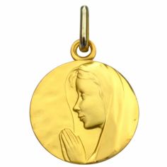 Médaille ronde Vierge priante 15 mm (or jaune 750°)