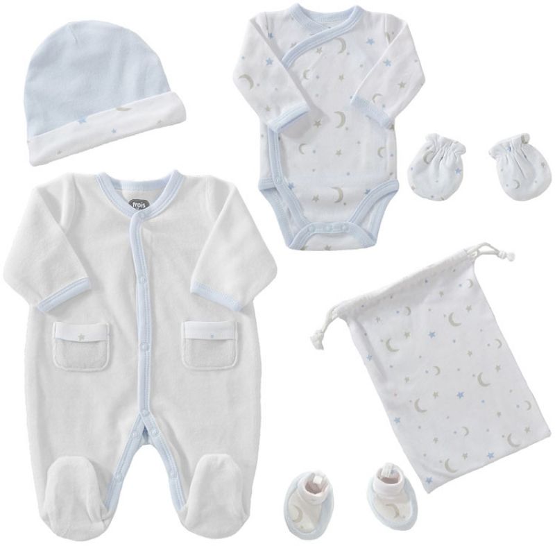 Coffret de naissance bleu 6 pièces (naissance) Trois Kilos Sept