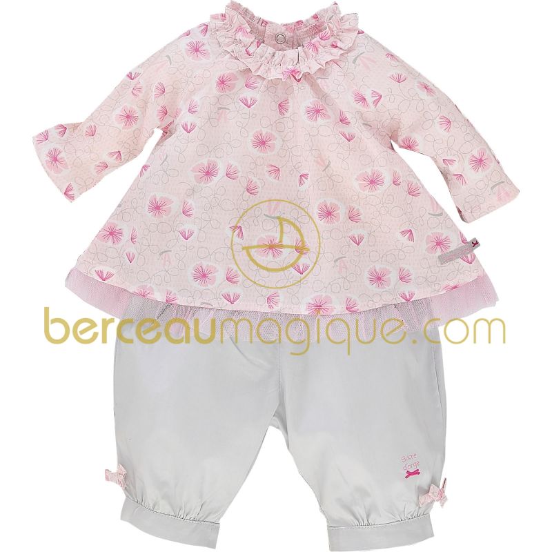 Ensemble tunique et pantalon Aquarelle rose (1 mois au 12 mois) Sucre d'orge