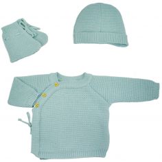 Lot brassière, bonnet et chaussons Sauge (0-1 mois) - Trois Kilos Sept