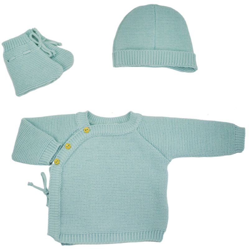 Lot brassière, bonnet et chaussons Sauge (0-1 mois) Trois Kilos Sept Produit 1
