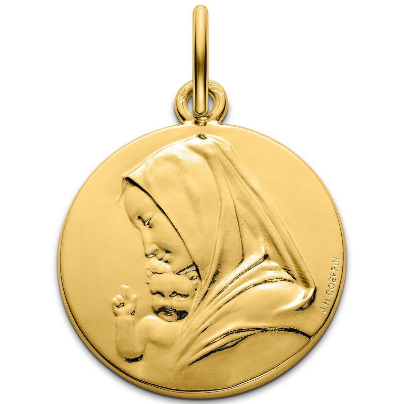 Médaille Vierge à l'enfant par Coeffin 18 mm (or jaune 750°) Monnaie de Paris