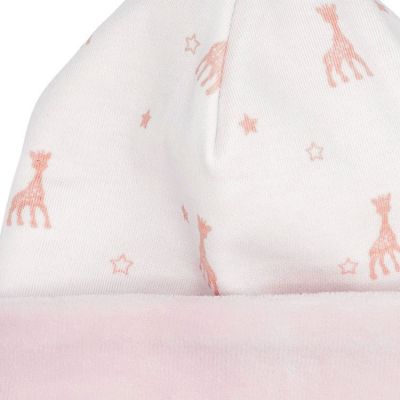 Bonnet de naissance en coton rose Sophie la girafe (1-3 mois)