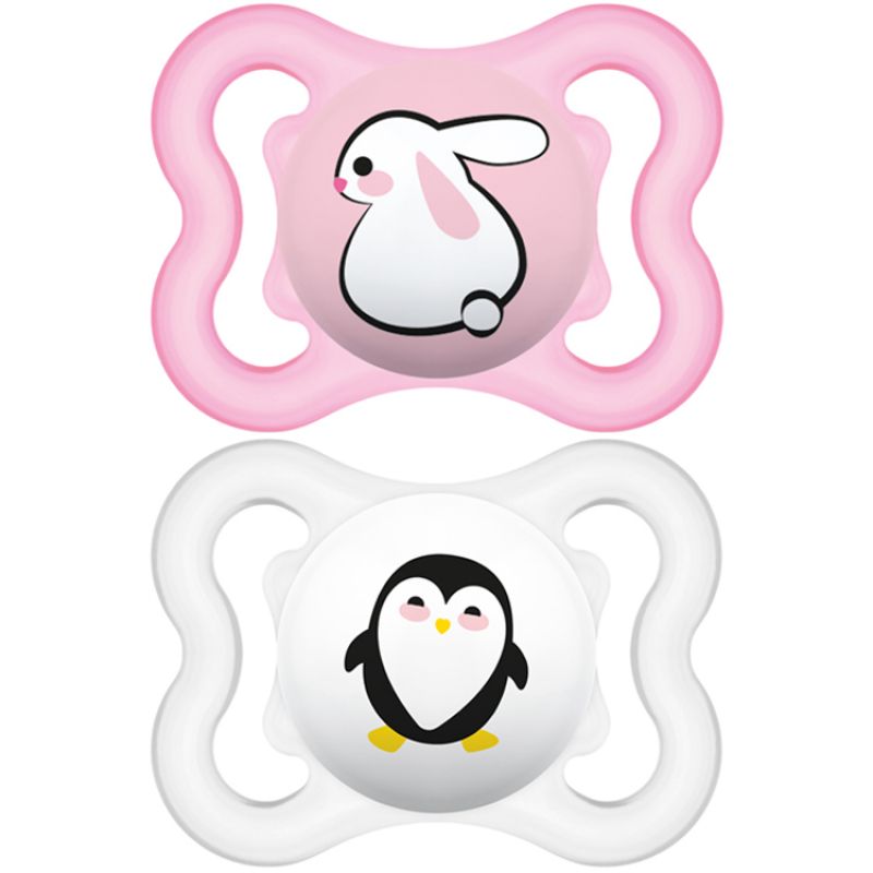 Lot de 2 sucettes anatomiques Suprême lapin et pingouin en silicone (2-6 mois) MAM