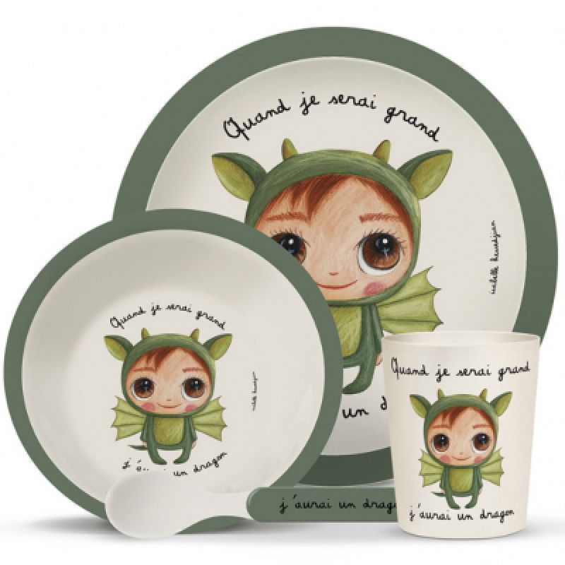 Coffret repas en bambou Quand je serai grand j'aurai un dragon (4 pièces) Isabelle Kessedjian