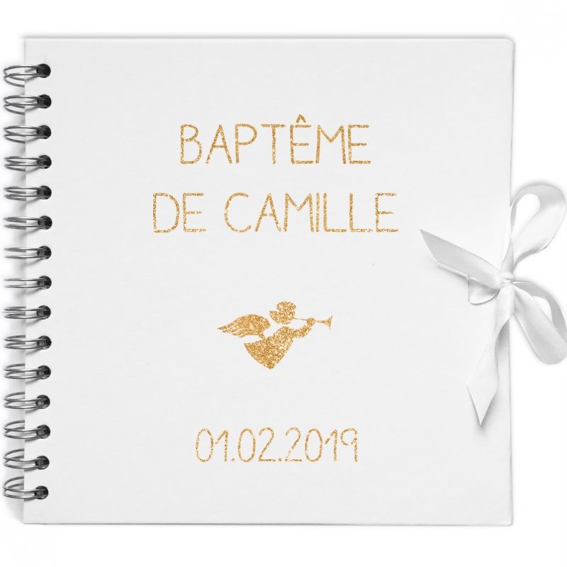 Album photo baptême personnalisable blanc et or (20 x 20 cm) Les Griottes