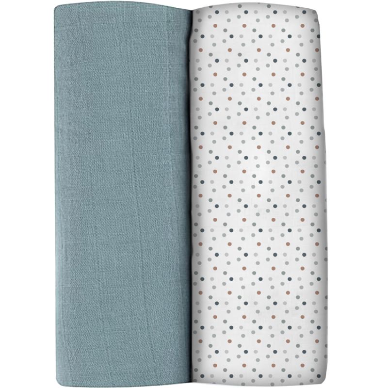 Lot de 2 Maxi langes Bleu baltique et Pointillissme (120 x 120 cm) Béaba
