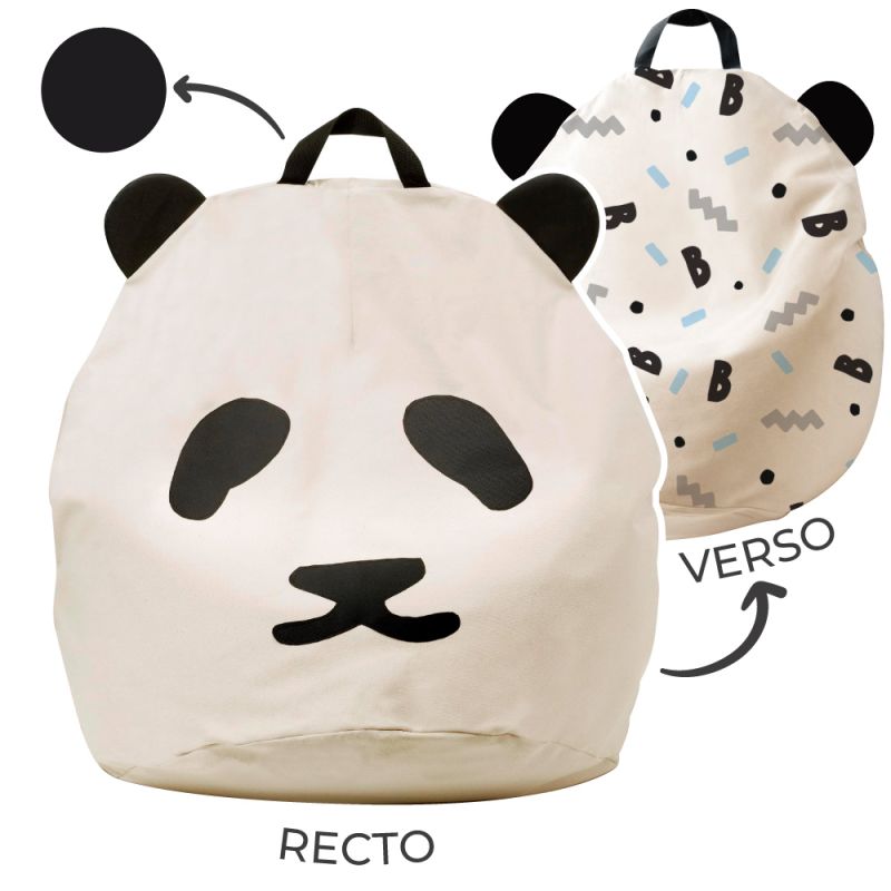 Pouf géant panda et B poignée noire (80 x 110 cm) BINI