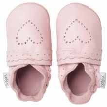 Chaussons bébé cuir Soft soles coeur pointillés rose (3-9 mois)  par Bobux