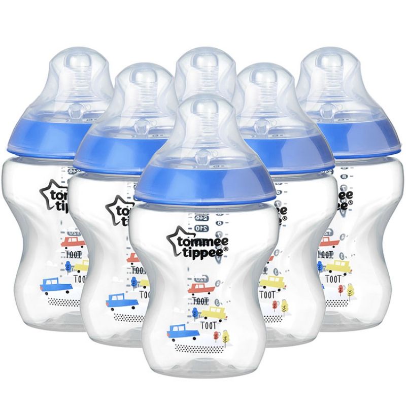 Lot de 6 biberons Closer to nature décoré bleu (260 ml) Tommee Tippee
