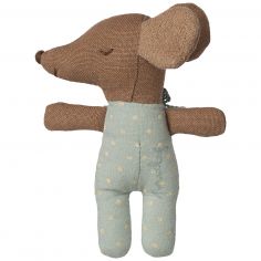 Bébé souris mi-endormie mi-éveillée dans une boîte d'allumettes Bleu - Maileg